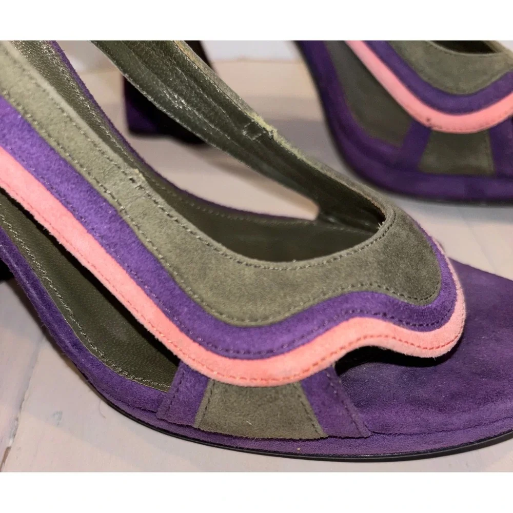 Prada Fairy Collection 2008 Wave Color Block Suede Mary Jane Heels EU 39 Italy